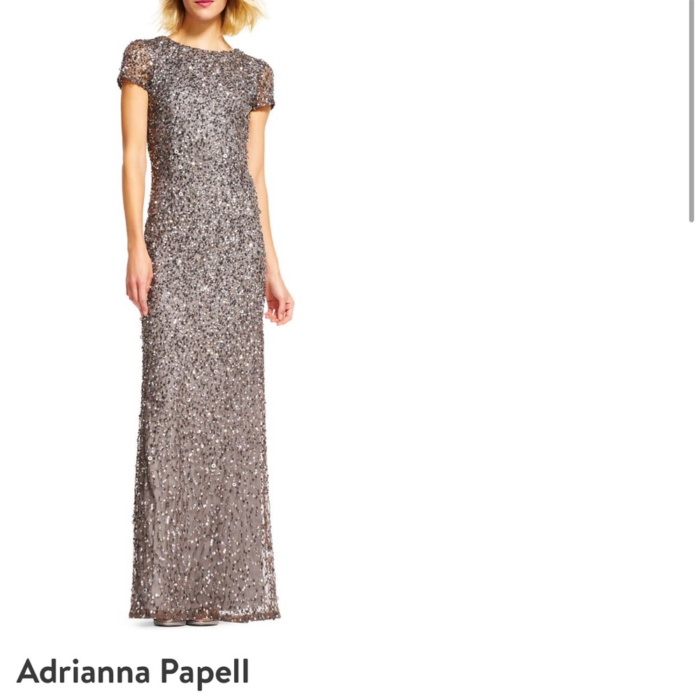 Adrianna Papell short sleeve sequin mesh gown